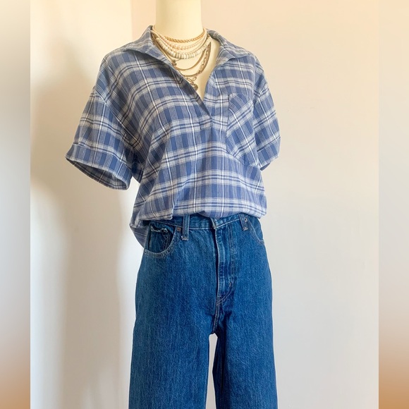 Eddie Bauer Blue Plaid Blouse - Picture 1 of 7